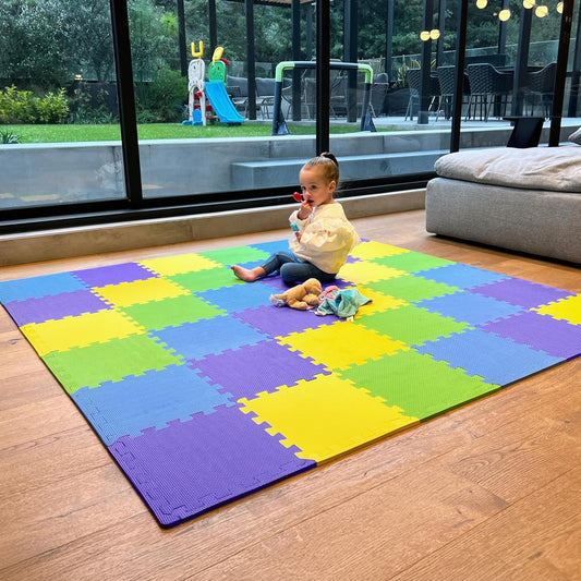MioTetto Foam Floor Tiles for Kids - Non-Toxic Comfortable Baby Play Mat and Interlocking Foam Tiles, Fits with 74x74 Playpen Mat for Crawling & Development, Soft Play Mat for Babies 6-12 Months