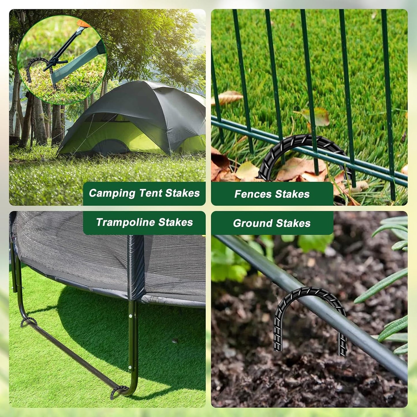 FEED GARDEN 16 Inch 16 Pack Rebar Stakes Heavy Duty J Hook, Galvanized Steel Ground Stakes Tent Stakes Ground Anchors, Chain Link Fence Stakes, Trampoline Stakes, Black