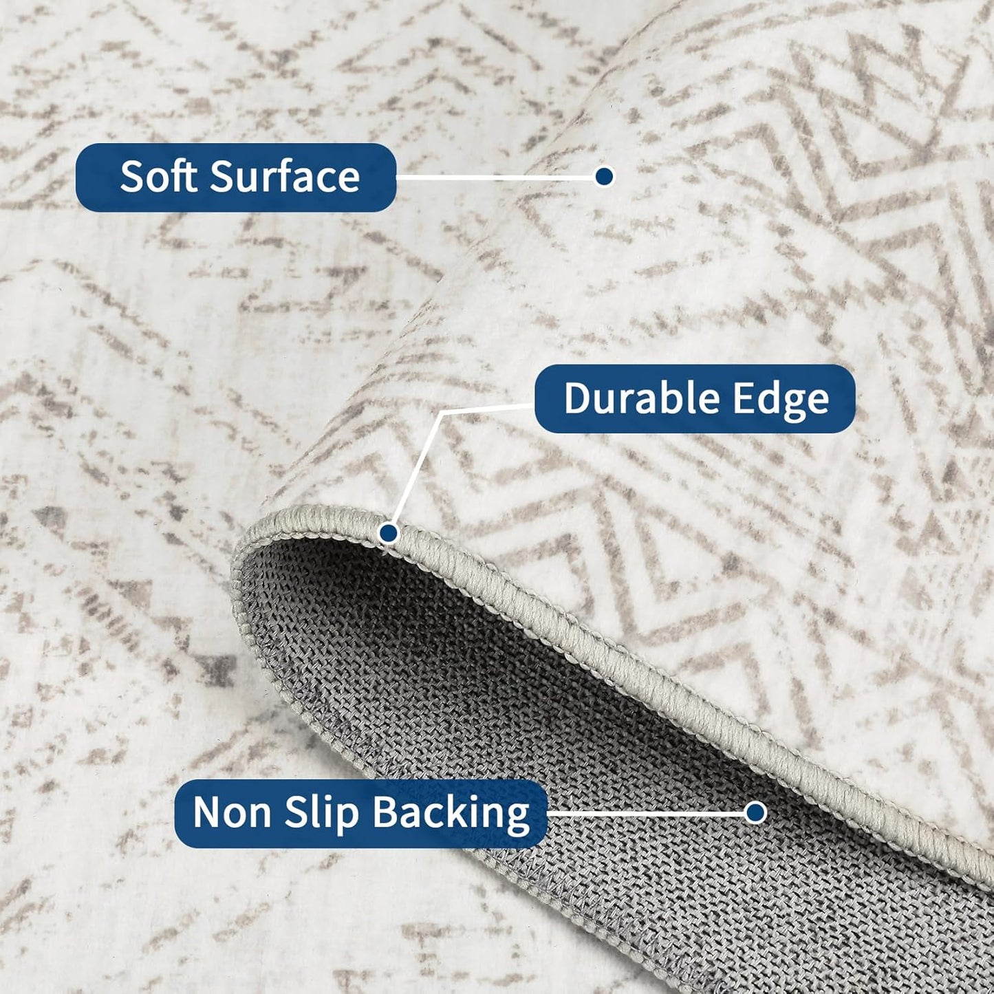 COZYLOOM 10x13 Area Rug Living Room Washable Rugs Stain Resistant for Bedroom Soft Floor Carpet Non Slip Distressed Geometric Carpet for Dining Room Laundry Room Office, Ivory