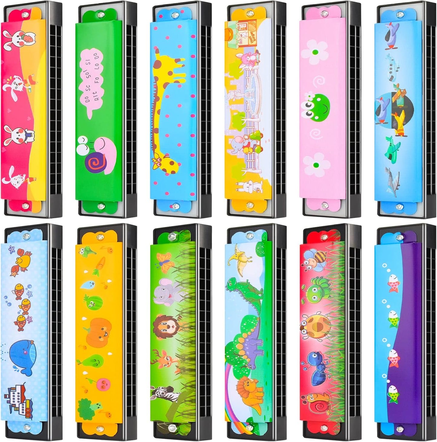 12 Styles Harmonica for Kids, Lightweight Harmonicas with Double Row of 16 Holes, Harmonica for Toddler, Kids, Adult Beginners' Musical Instrument Toy Gift (Over 3 Years Old)