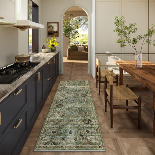 Washable Runners for Hallways Kitchen Rugs: 2'6"x8' Runner Rug Stain Resistant Non Slip Low Pile Soft Carpet Runners for Hallways Bedroom Kitchen Entryway Indoor Laundry Room Farmhouse