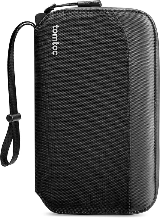 tomtoc Passport Holder Family with RFID Blocking, Passport Wallet Women Men, with Airtag & Sim Card Holder and Eject Pin, Travel Document Organizer with Wrist Strap, Up to 4 Passports, Water-resistant