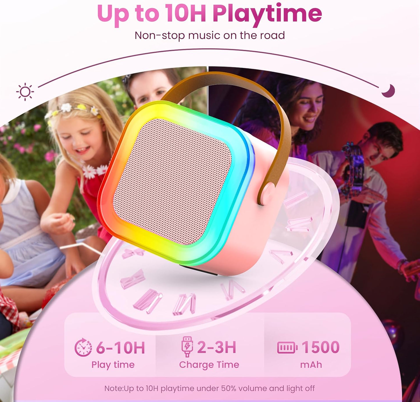 Karaoke Machine for Kids Adults, Portable Bluetooth Mini Karaoke Microphone Singing Speaker with 2 Mic and Light,Toys for All Smartphones,Birthday, Family,Home Party (Pink)