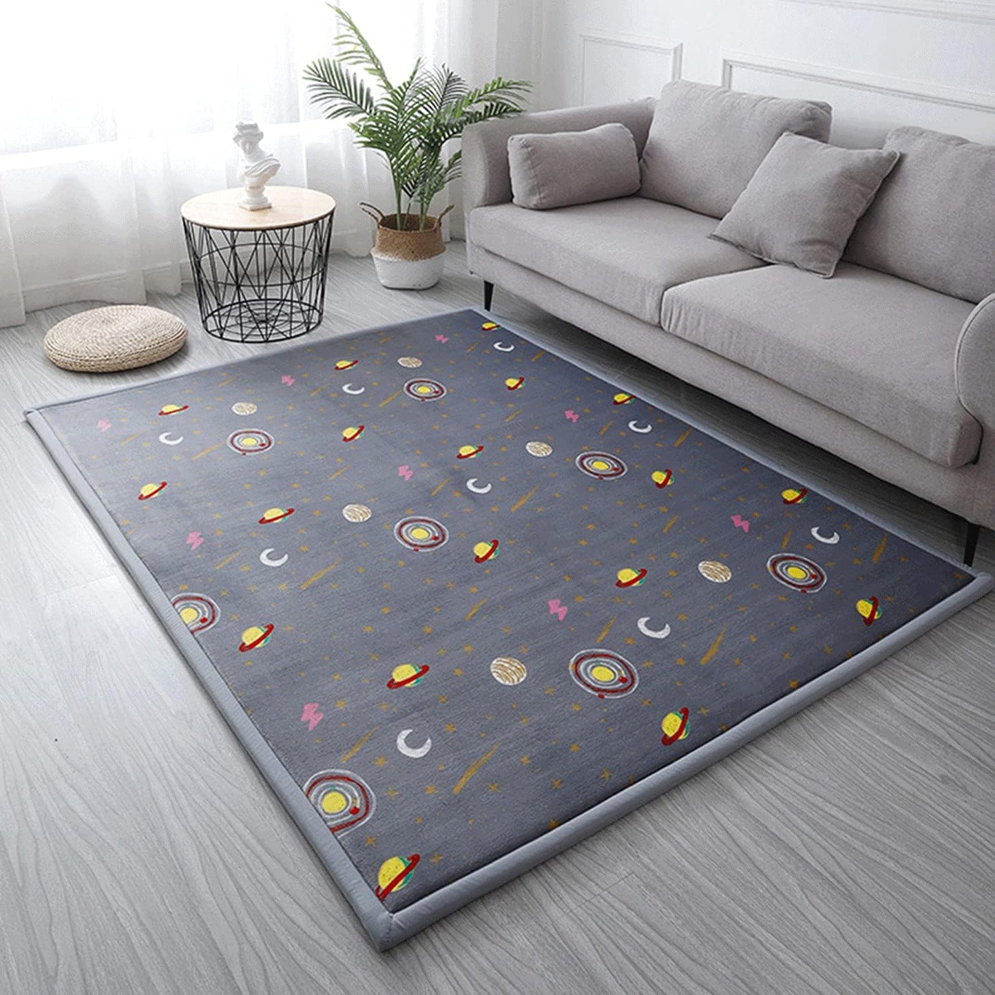 Loartee Coral Velvet Area Rug - 1" Thick Memory Foam Baby Play Mat, Washable Toddler Carpet, Home Decor for Living Room, Nursery, Kids Bedroom, Astral Gray, 5'11"x6'7"