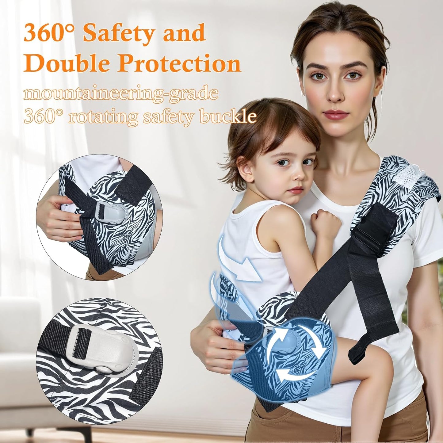 Baby Carrier Newborn to Toddler-Adjustable Baby Sling Carrier,Toddler Carrier for 25-60lbs,Comfortable Baby Sling for Hands-Free Carrying (Black & White Zebra Print)