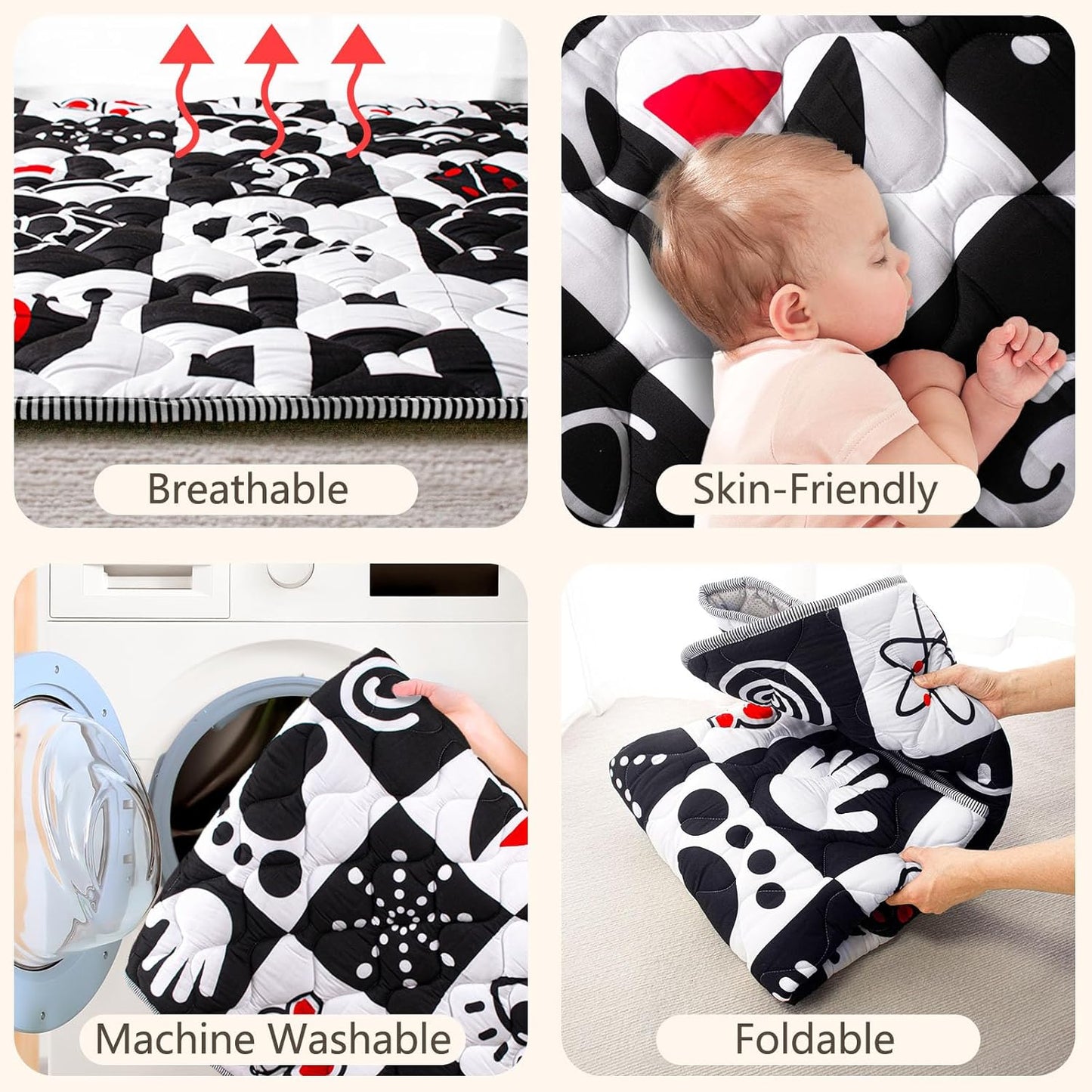 Baby Play Mats for Floor, 71”x59” Upgraded Thickness & Larger Super Soft Playmat for Babies and Toddlers, Foldable Washable, Upgrade Anti-Slip Crawling Mat for Playpen(High Contrast)