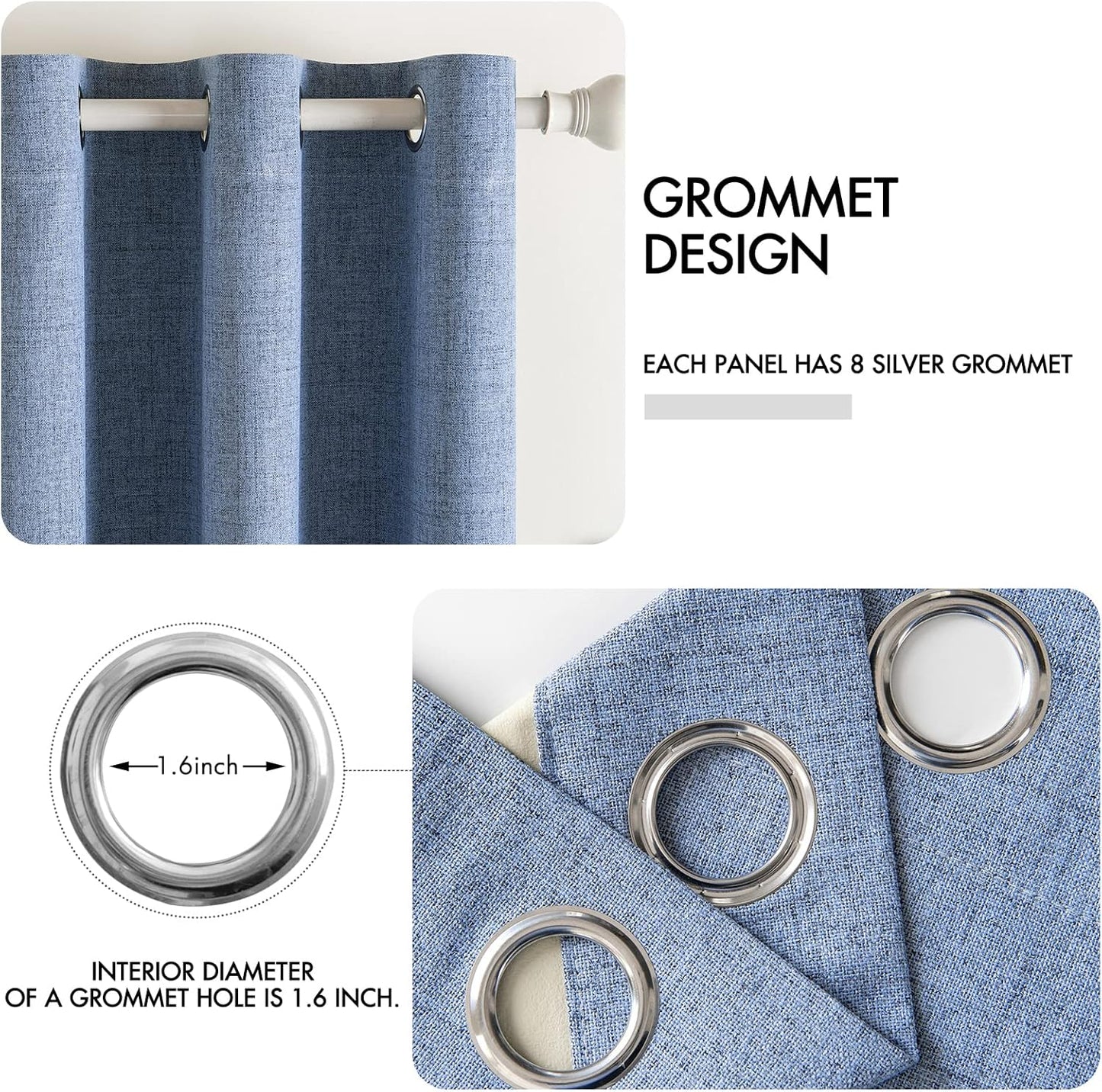 MIULEE Linen Texture Curtains for Bedroom Solid 100% Blackout Thermal Insulated Stone Blue Curtains Grommet Room Darkening Drapes for Living Room Nursery 52x108 Inch (2 Panels)