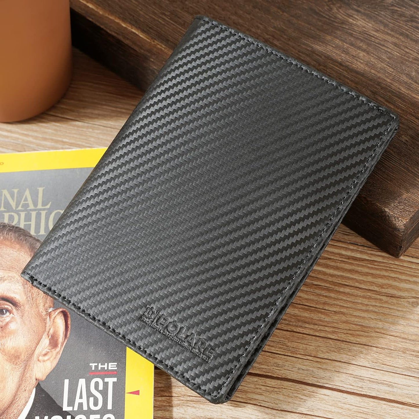 Polare Luxury RFID Blocking Leather Passport Holder Travel Wallet For Men and Women (Carbon Black)