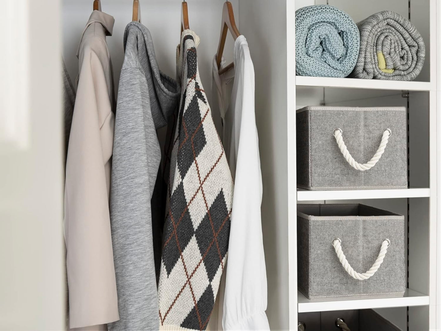 StorageWorks Storage Baskets for Shelves, Foldable Fabric Closet Storage Bins with Handles, Fabric Storage Bins Clothes Organizer, Gray, 3-Pack, Small