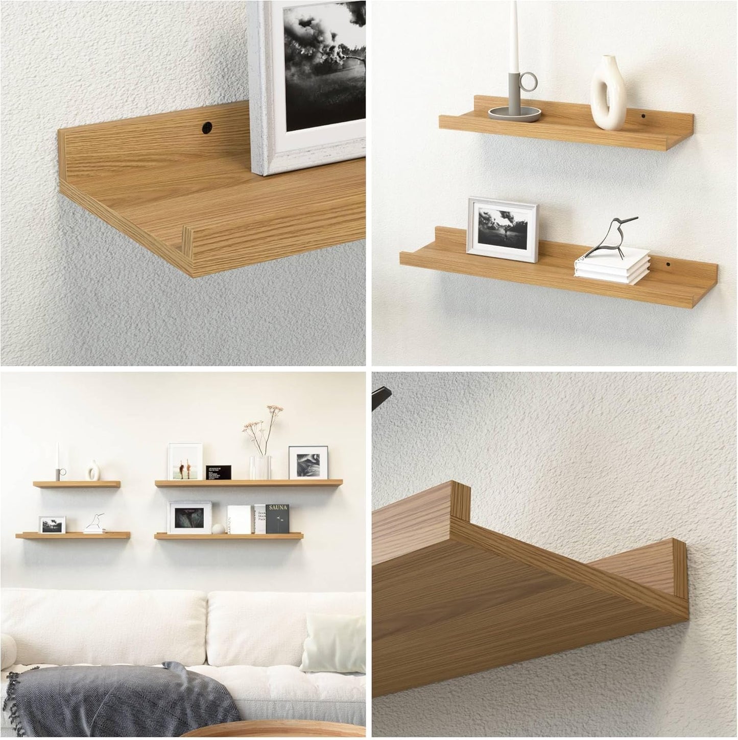 47.2 Inches Long Floating Shelves Wall Mounted, 2 Set Rustic Wall Shelf for Bedroom, Nursery Book Shelf with Lip, Picture Ledge Shelf for Wall Decor Living Room Bathroom Kitchen - Oak