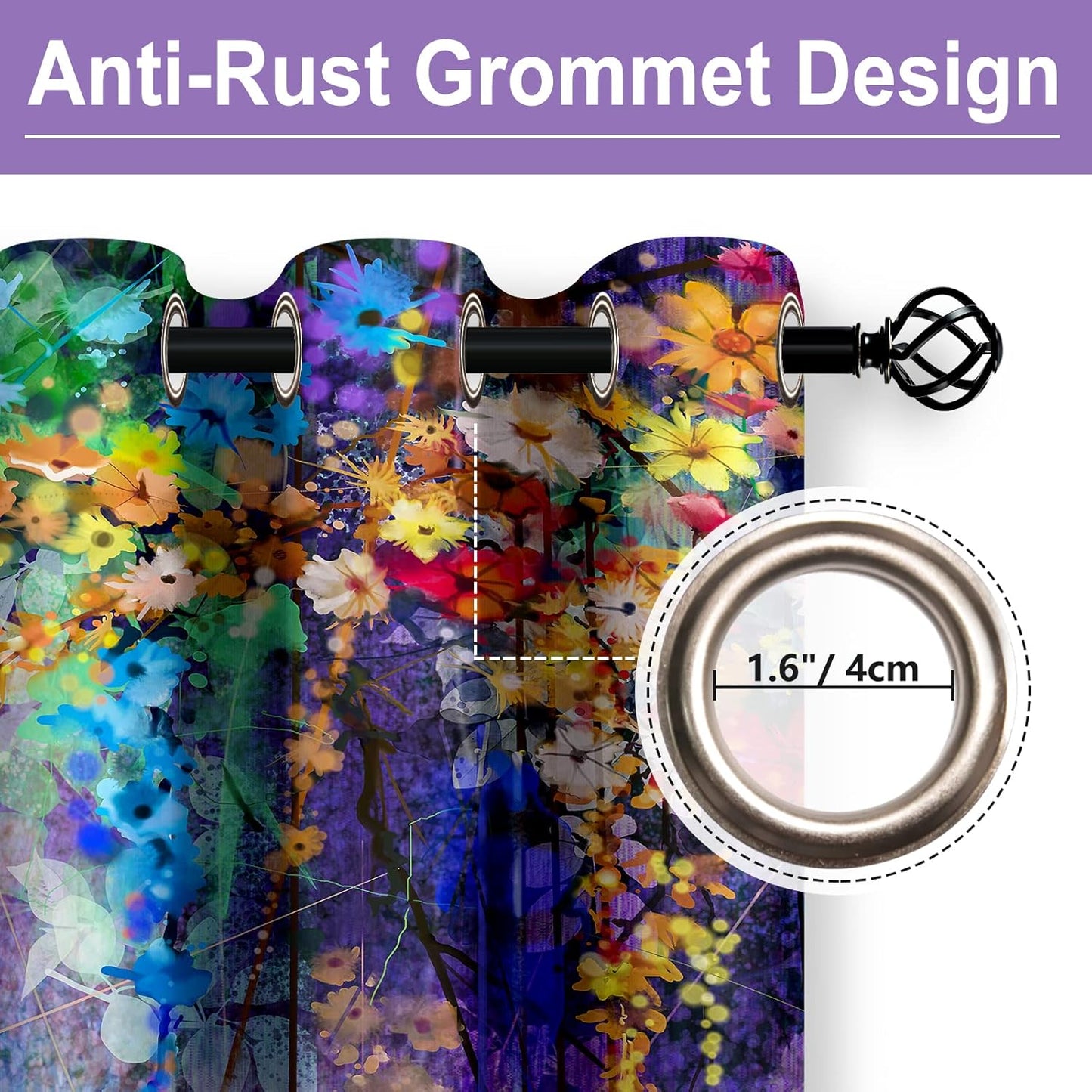 Aimego Floral Blackout Curtains Weeping Plant Colorful Flower Art Romantic Window Drapes Decor for Bedroom Living Room Grommet Top Room Darkening Curtains 2 Panel Set, 52"X84"