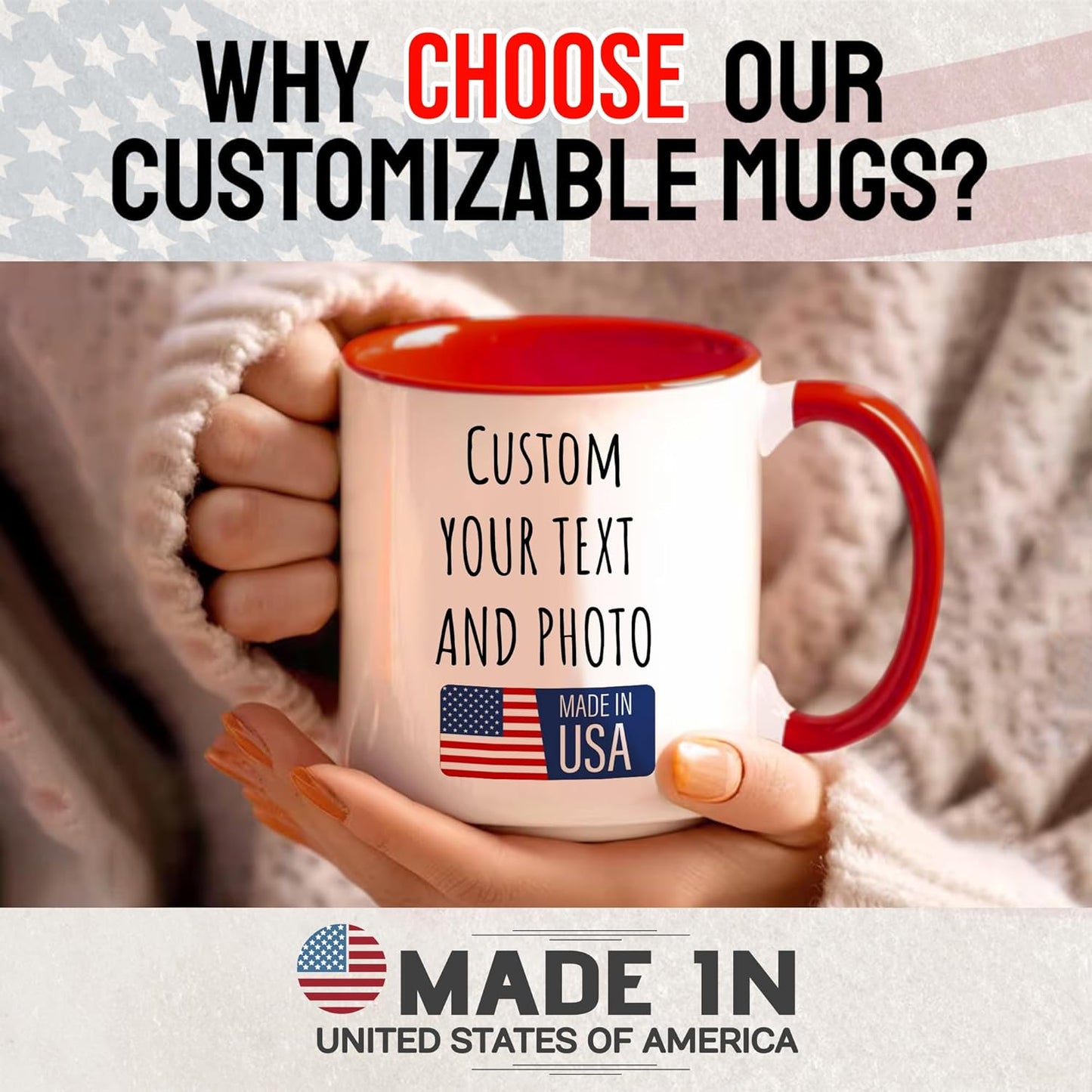 Custom Mug Upload Your Picture Personalized Coffee Mug with Photo Text Name Customized Cup Unique Ideas Gifts for Men Women Mom Dad Girlfriend Boyfriend Friend Family (Red, 15oz)