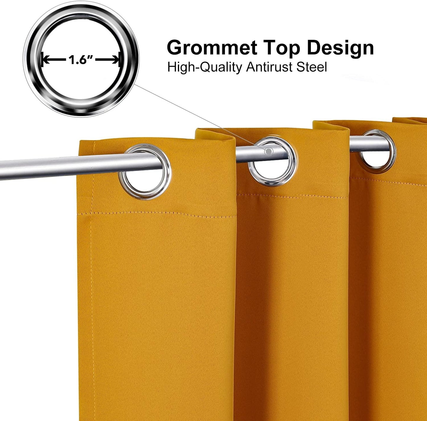 ChrisDowa Small Kitchen Valances for Windows - Grommet Short Thermal Insulated Room Darkening Window Valances Curtains for Living Room (2 Panels, Mustard Yellow, 52 x 18 Inch)