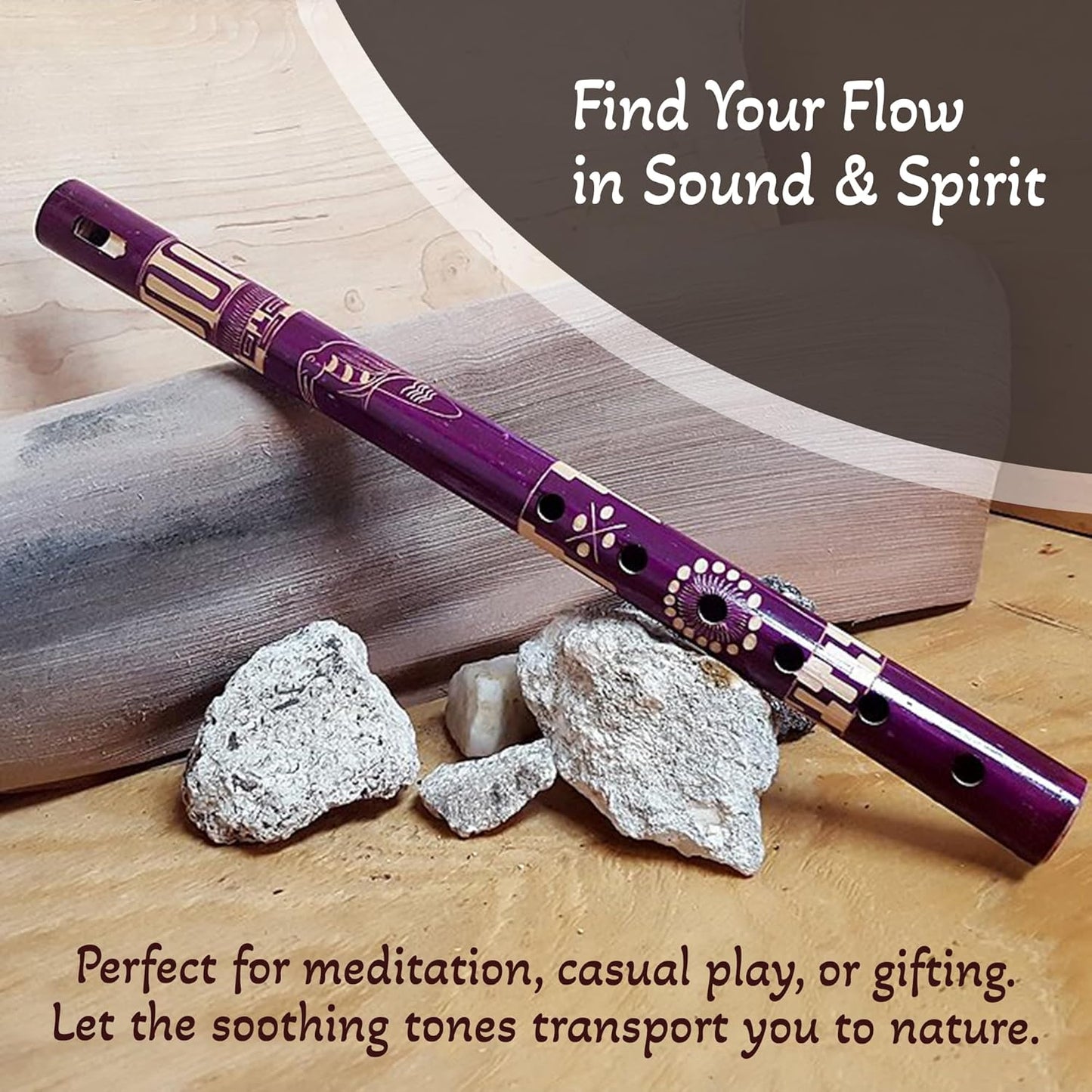 Mia Jewel Shop - Handmade Colored Bamboo Wooden Flute | Tribal Nature Pattern | Native Recorder for Beginners, Meditation & Music Lovers (Purple)