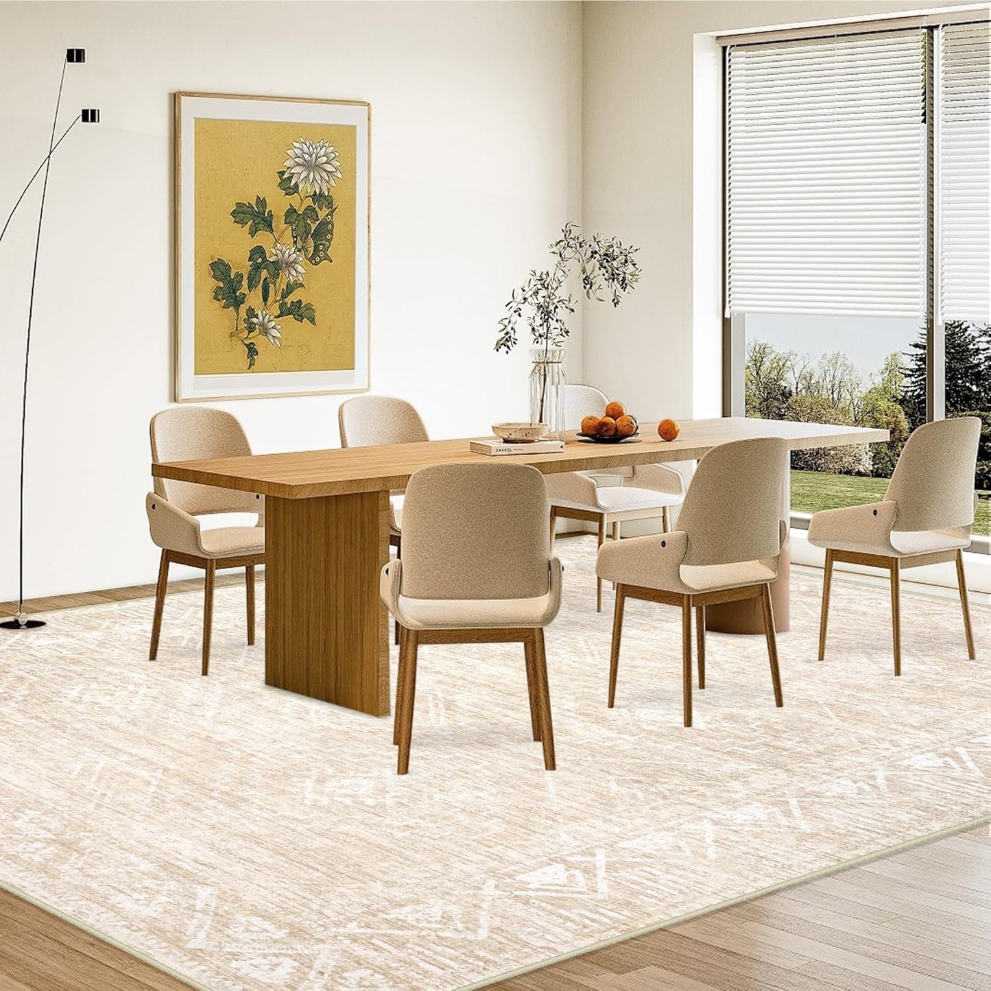 Large Living Room Area Rug 9x12 - Machine Washable Vintage Boho Moroccan Rugs Geometric Neutral Rug Non-Shedding Low Pile Distressed Farmhouse Carpet for Bedroom Nursery Classroom Dorm (9 x 12, Beige)