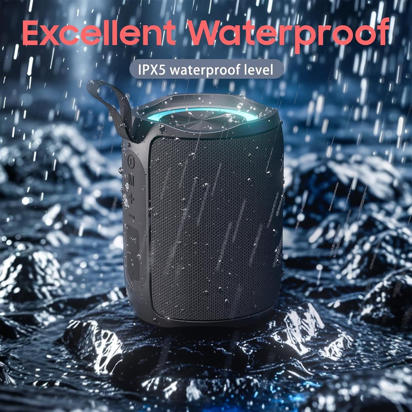 Speaker, Portable Wireless Speaker Waterproof IPX5 Bluetooth 5.3 Speakers Loud Stereo Sound with LED Light TWS Speakers Suitable for Travel, Home and Outdoor Travel, Black(06A)