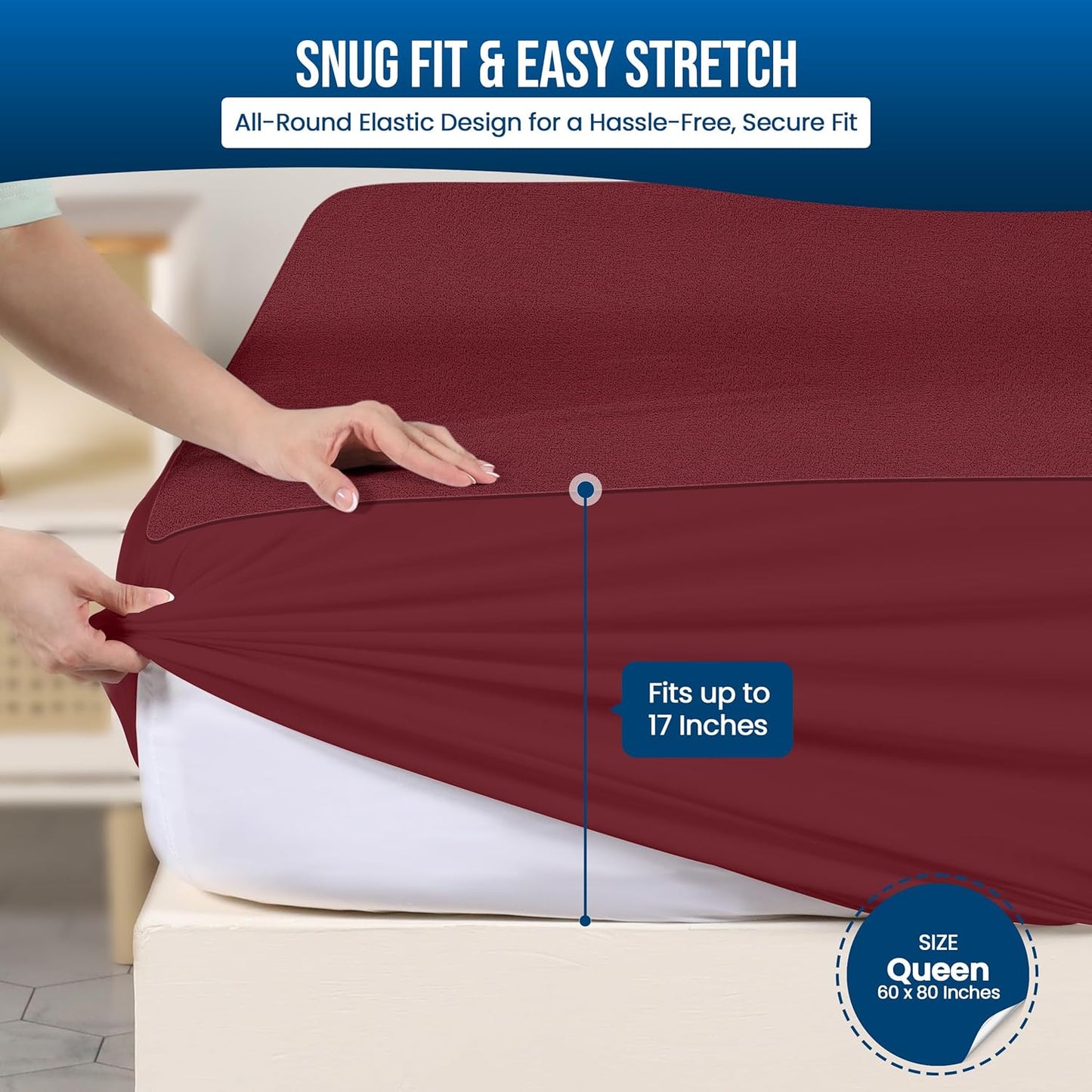 Utopia Bedding Waterproof Mattress Protector Queen Size, Premium Terry Mattress Cover 200 GSM, Breathable, Fitted Style with Stretchable Pockets (Burgundy)