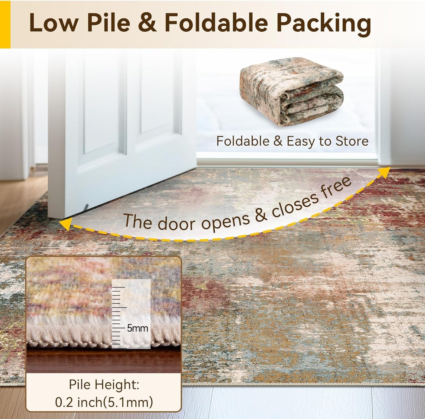 Washable Area Rugs 8'x10' Non-Slip Modern Abstract Soft for Living Room Entryway Bedroom Nursery, Print Pattern, Brown Rust Red Multi