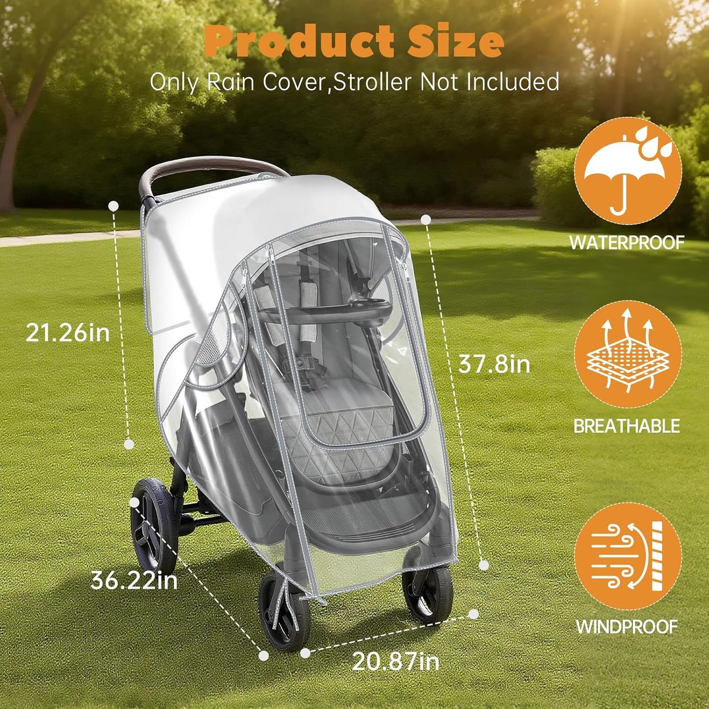 Breathable Stroller Rain Cover Compatible with Graco for Baby-Windproof, Waterproof, Protect from Sun Dust Snow,Clear Stroller Accessories