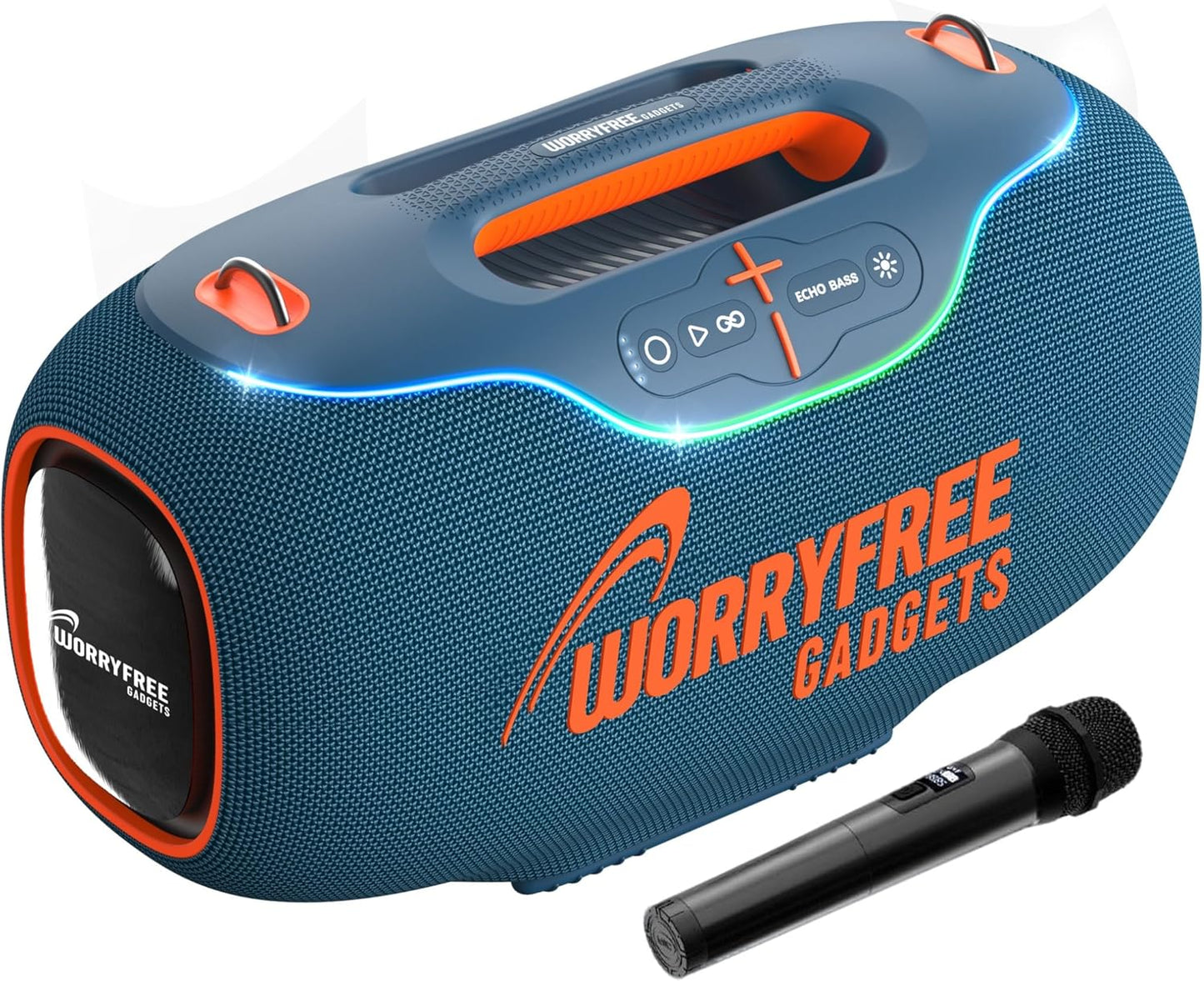 350W Wireless Bluetooth Speaker, 24Hrs Playtime, RGB Lights, Mic with EQ & Volume Control, 10M Range, (Blue)