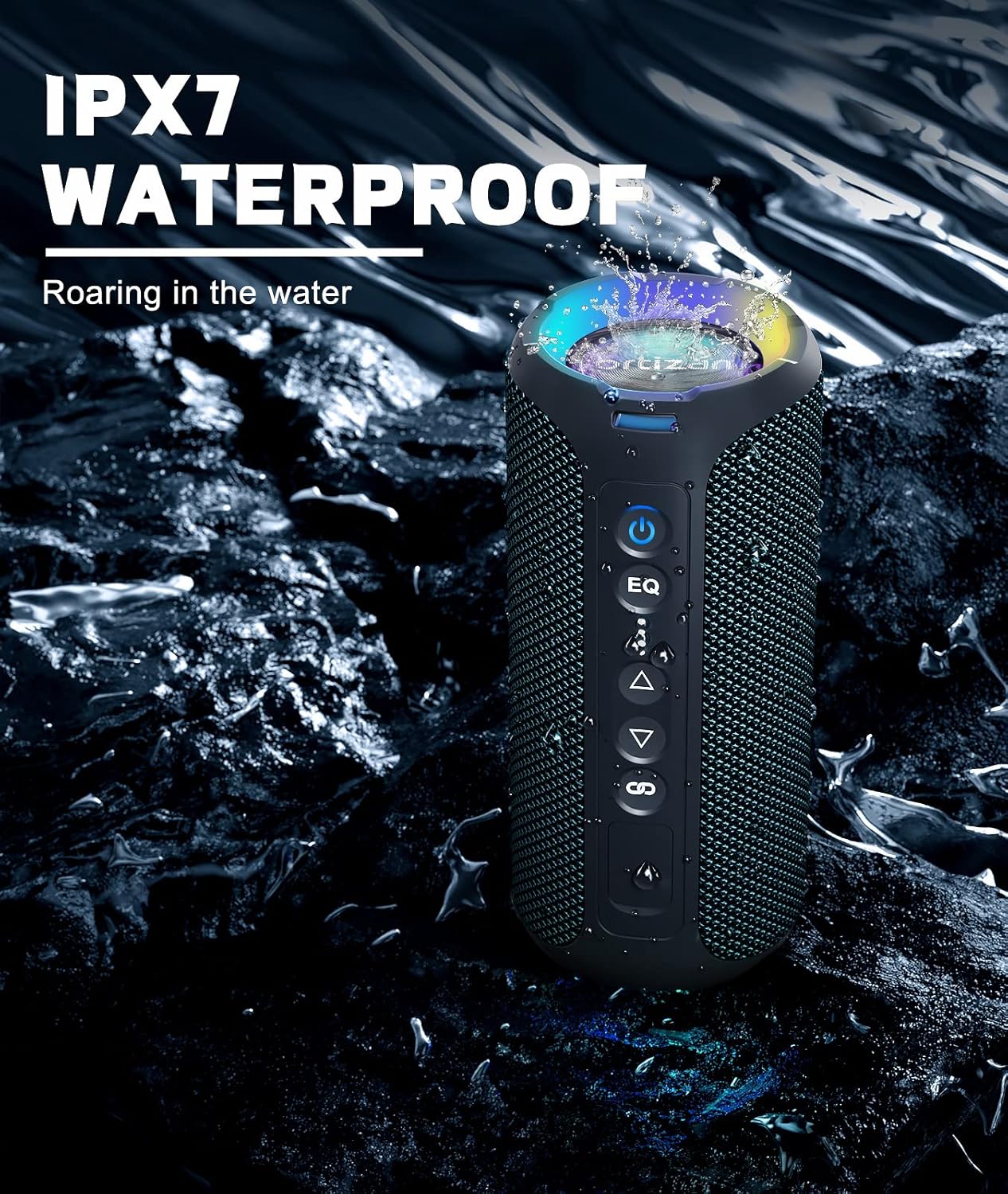 Ortizan Bluetooth Speakers, Portable Wireless Stereo Speaker - IPX7 Waterproof, 30W RMS(40W Peak) Loud Sound, Deep Bass, LED Light, Bluetooth 5.3, for Home/Shower/Outdoor/Beach, Gifts for Adult, Navy