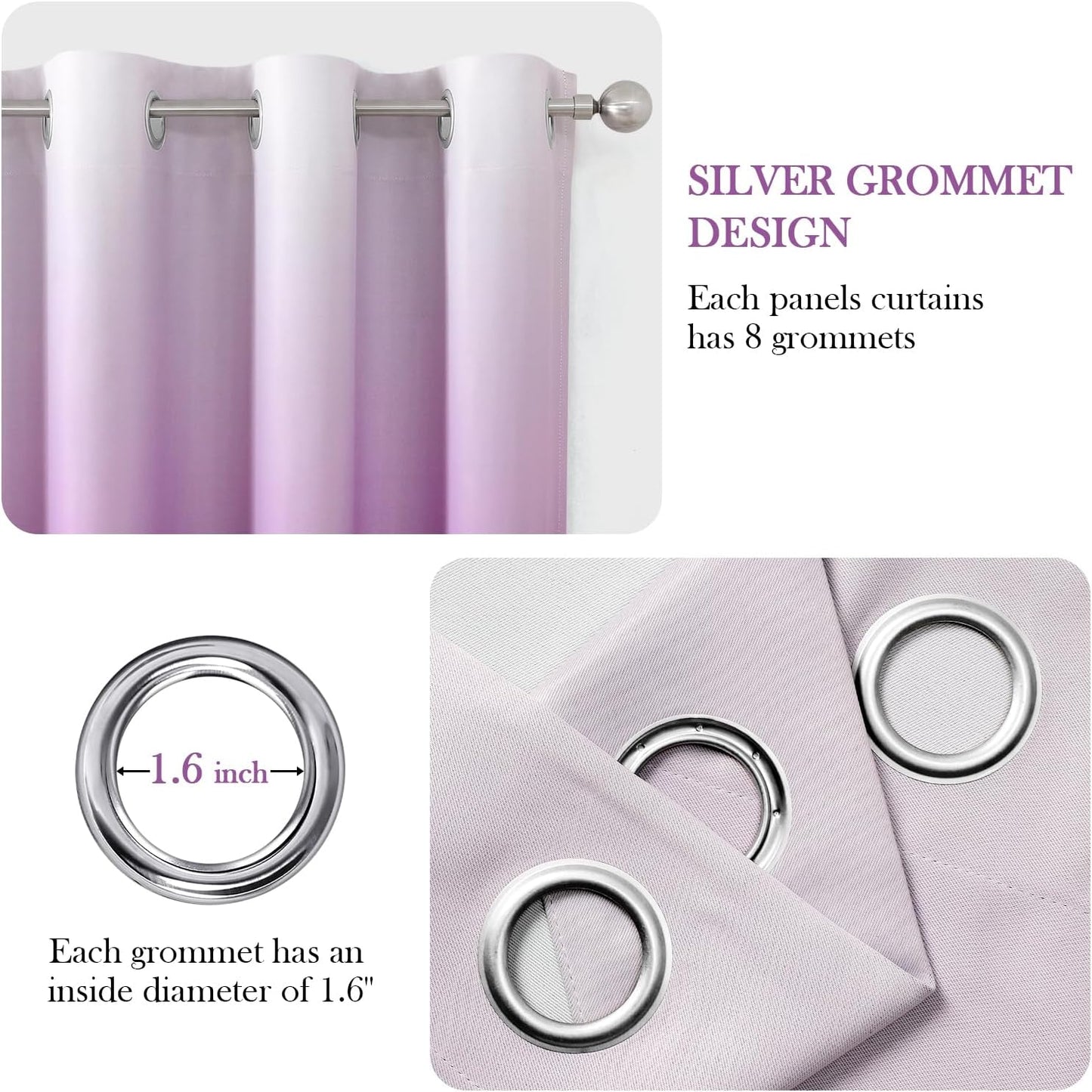 HOMEIDEAS Purple Ombre Blackout Curtains 52 X 84 Inch Length Gradient Room Darkening Thermal Insulated Energy Saving Grommet 2 Panels Window Drapes for Living Room, Bedroom