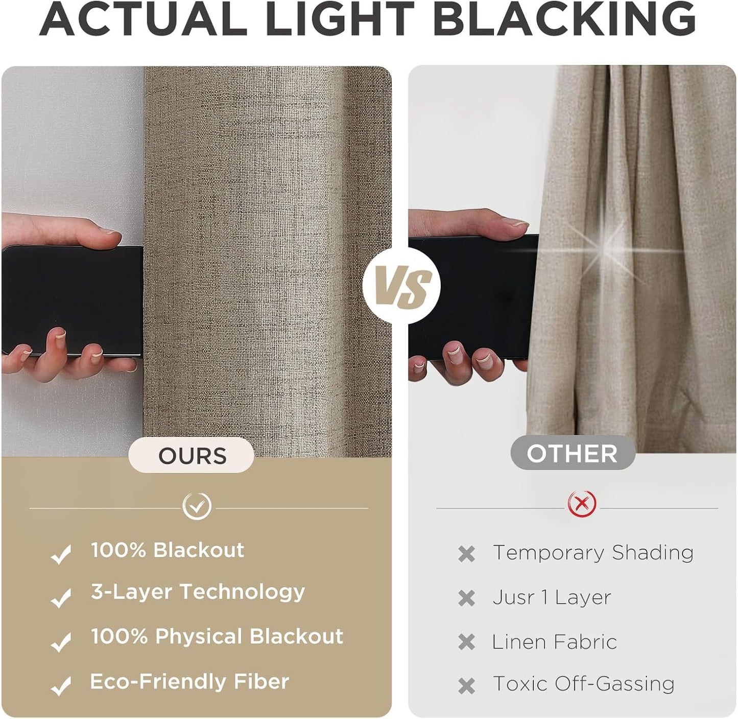 Joydeco Blackout Curtains 120 Inches Long 2 Panels Burg, Room Darkening Curtains for Bedroom, 100% Black Out Textured Thermal Drapes Privacy Protection 2 Panels Set(W52 x L120 Inch, Linen)