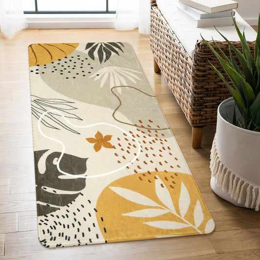 Lahome Boho Washable Hallway Rugs - 2x4 Area Rugs Non-Slip Low-Pile Soft Bathroom Rug Runner Throw Small Kitchen Runner Rugs, Botanical Print Floor Mats Rug for Bedside Entryway Laundry Room