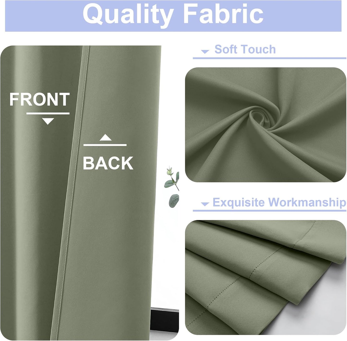 Simplebrand Ava Sage Green Blackout Curtains for Bedroom, 72 Inch Length, 2 Panels Set, Privacy Thermal Insulated Rod Pocket Window Curtains for Patio, French Door, W40 x L72 Inch