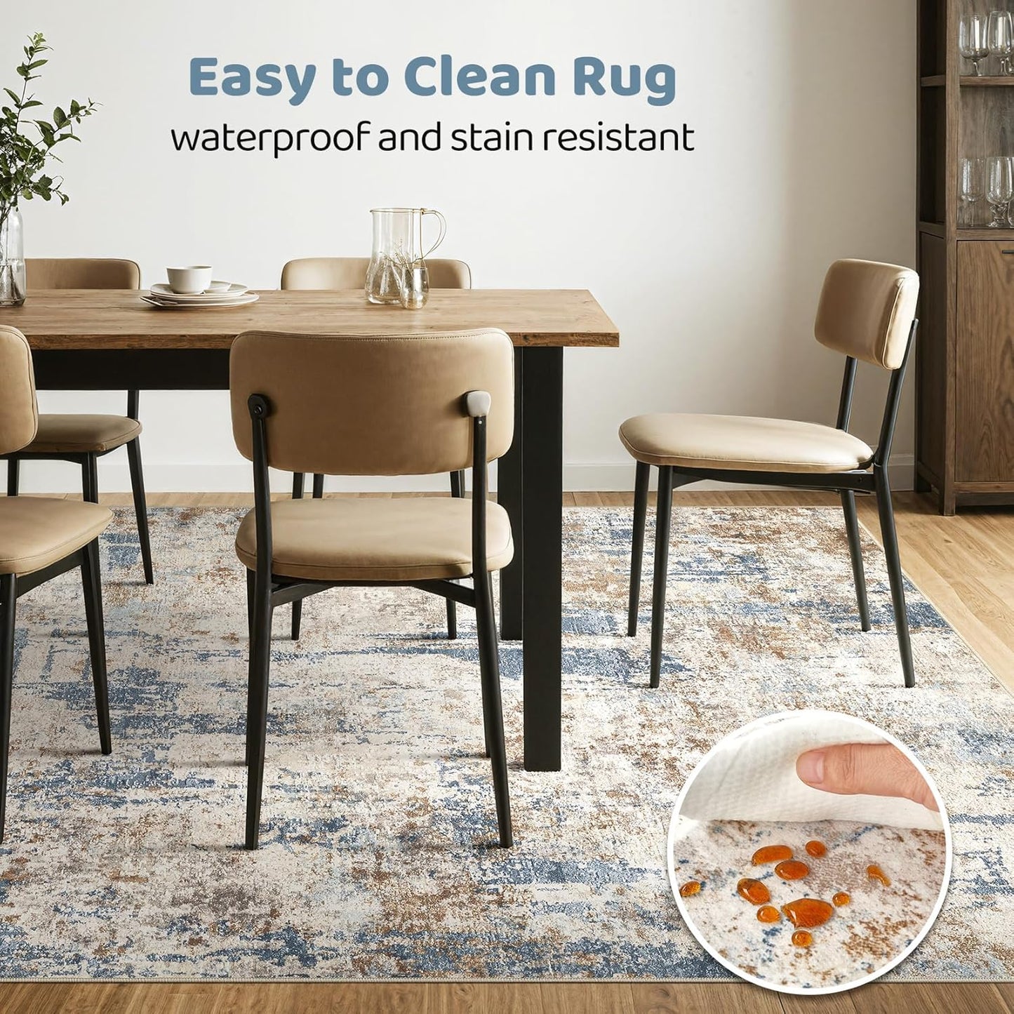 9x12 Area Rug Washable Rugs: Living Room Large Abstract Modern Soft Stain Resistant Indoor Floor Non Slip Accent Carpet for Bedroom Nursery Playroom Office Dining Room Dorm Home House- Tan