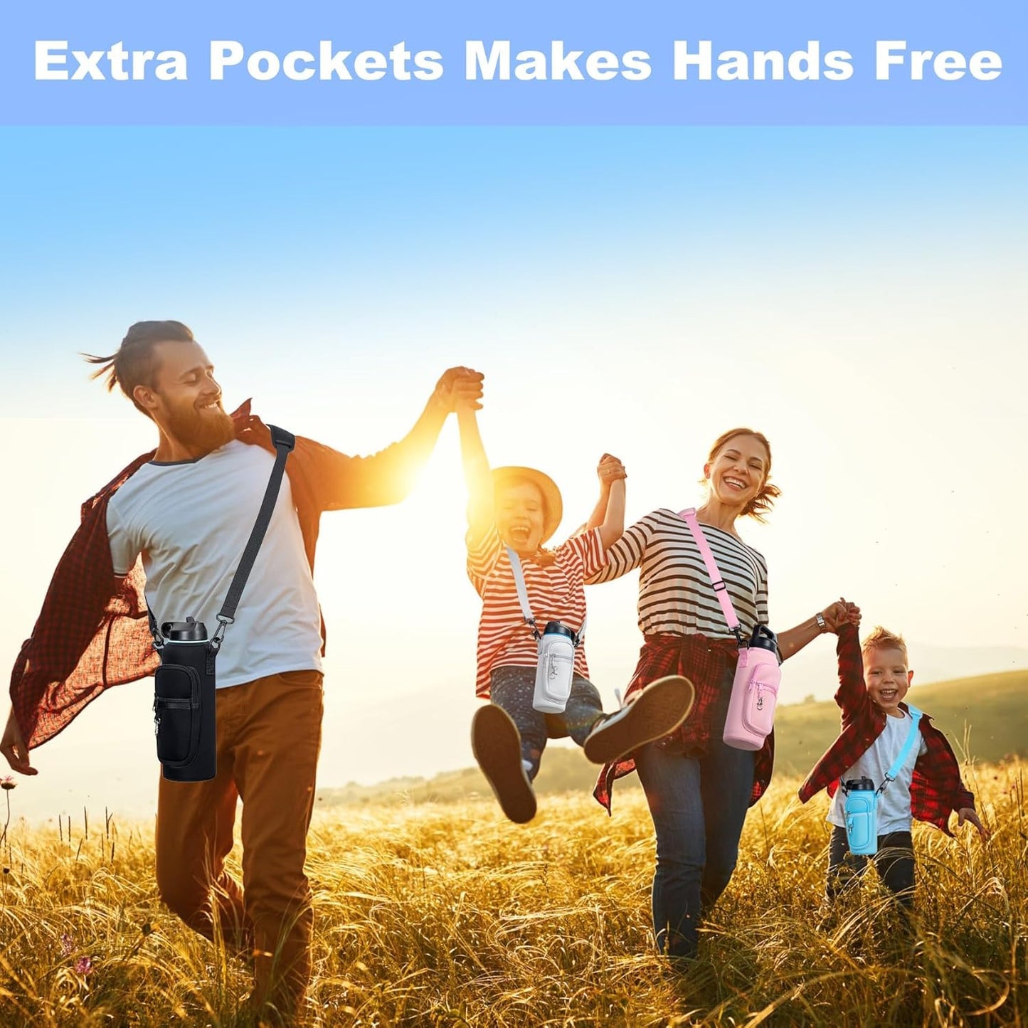 Water Bottle Holder with Strap for Hydroflask 32oz 40oz, Carrier Sling Bag with Phone Pocket Sleeve for Men Women Hiking Camping Travelling（Cream32oz）