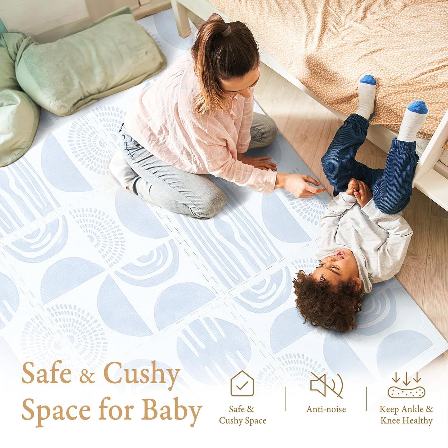 Premium Exercise & Baby Foam Play Mats - Stylish & Large Non-Toxic Odorless Floor Mat - 6 Tiles - Spacious 6ft x 4ft - Peel-Resistant Reinforced Ver.- Soft, Thick, Waterproof - Foggy Gray
