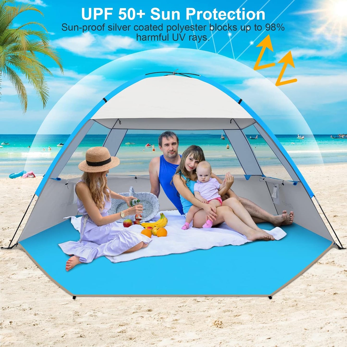 Gorich Beach Tent Sun Shelter for 3/4-5/6-7/8-10 Person with UPF 50＋ UV Protection, Lightweight & Easy Setup Beach Shade Canopy, Portable Beach Shade Tent Beach Cabana