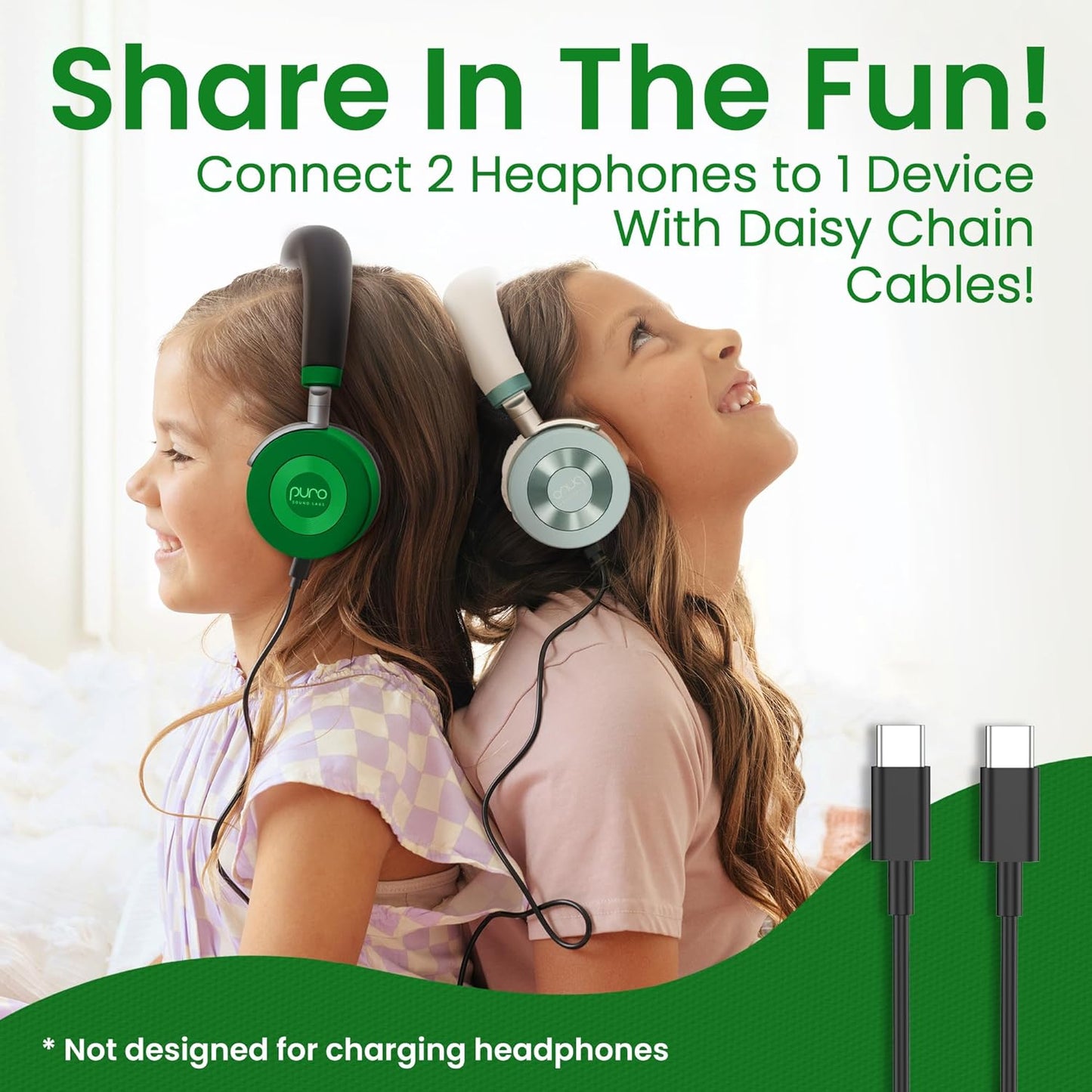 Puro Sound Labs JuniorJam Plus Volume-Limiting Wireless Bluetooth Headphones for Kids, Secure Audio with Adjustable On-Ear Design, 22-Hour Battery, Ideal for Tablets, Smartphones & PCs - Green