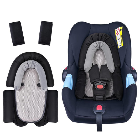 COOLBEBE Upgraded 3-in-1 Babybody Support & Strap Covers Set for Newborn Infant - Extra Soft Car Seat Insert Cushion Pad, Perfect for Carseats, Strollers, Swing, Black