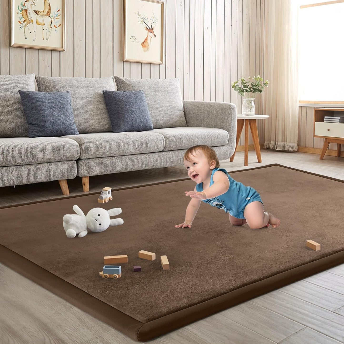 Baby Play Mat for Floor Tummy Time Mat Nursery Muscle Area Rug Playroom Tatami 79"x118" Memory Foam 1.3" Thick Crawling For Babies,Toddlers, Infants, Kids,Floor,Coffee
