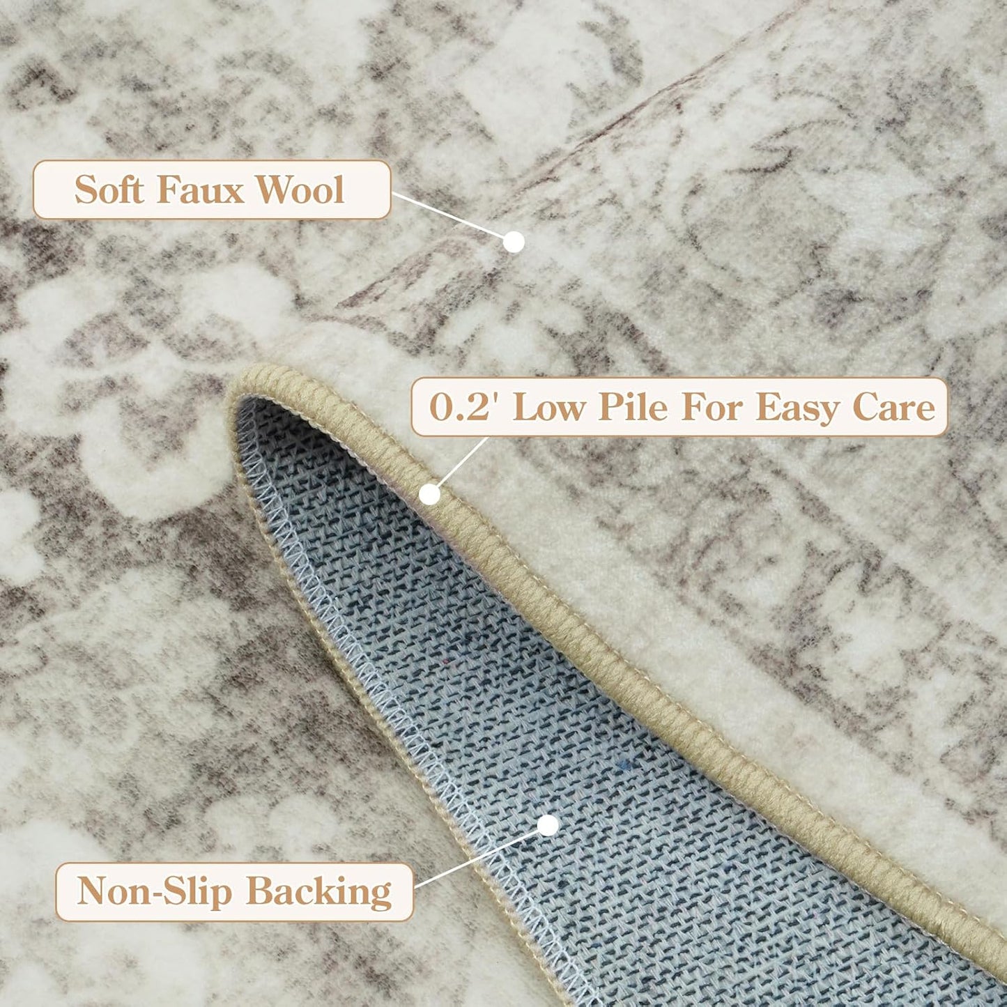 LIVEBOX Washable Area Rug 6x9 Rugs for Living Room Dining Room Under Table, Non-Slip Boho Indoor Carpet for Bedroom, Low-Pile Farmhouse Soft Carpets for Nursery Room Playroom, Taupe