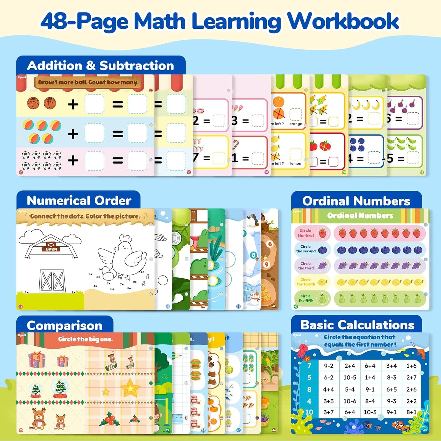 JoyCat Math Game Book - Preschool Learning Activity for Kids Ages 3-5, Number Tracing Workbooks, Math Learning Tools, Travel Cars Activities, Educational Gift Toys for Girls and Boys Ages 4-8