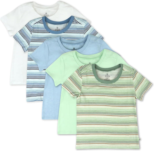 HonestBaby 5-Pack Short Sleeve T-Shirts 100% Organic Cotton Baby, Toddler, Little Kid, Boy, Girl, Unisex