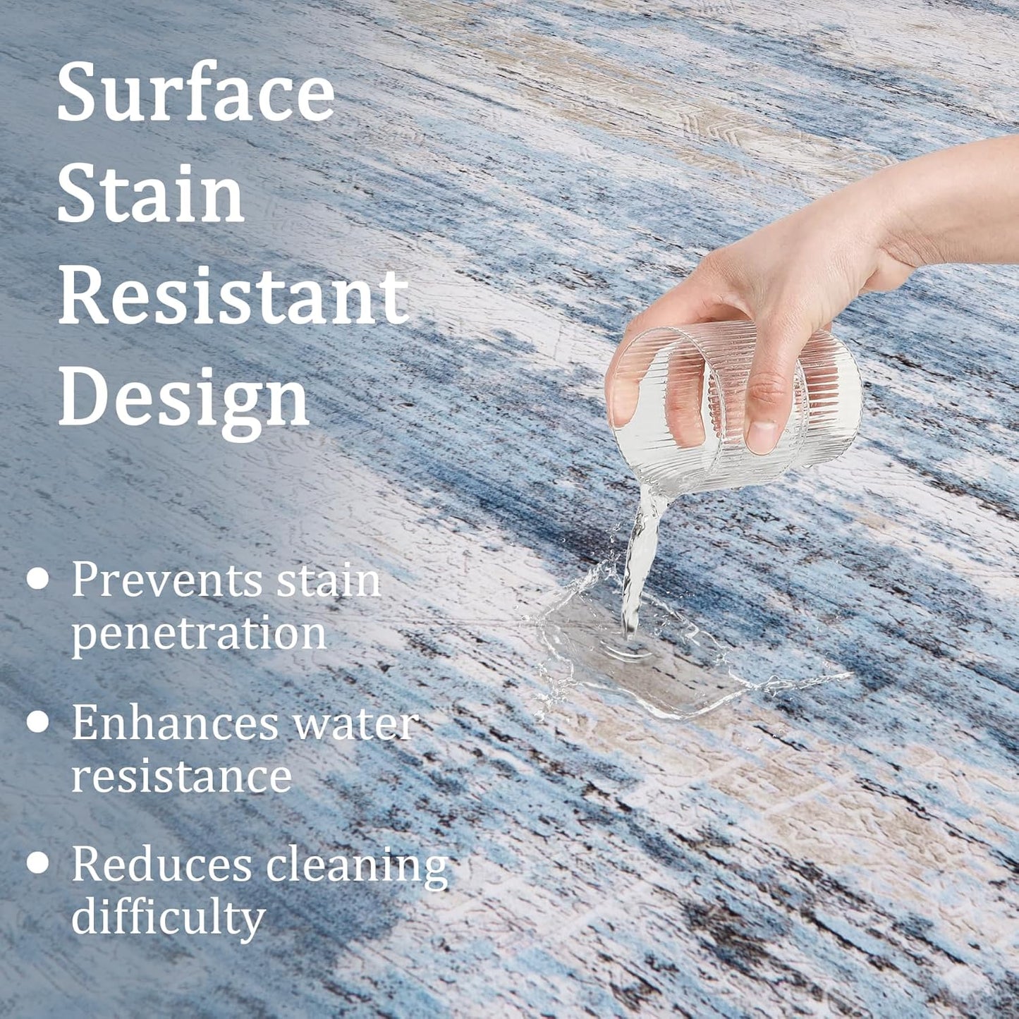 9x12 Area Rug Living Room Rugs - Washable Rug Large Modern Abstract Soft Thin Carpets Indoor Floor No Slip Vintage Carpet for Bedroom Under Dining Table Nursery Home Office Decor Blue