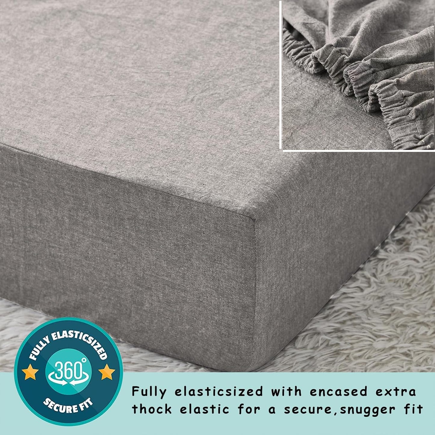 Brandream Baby Crib Bedding Set for Girls Boys Gender Neutral Boho Bohemian Farmhouse Chic Ruffle 6-Piece Nursery Bedding Set - 100% Washed Cotton Gray Grey