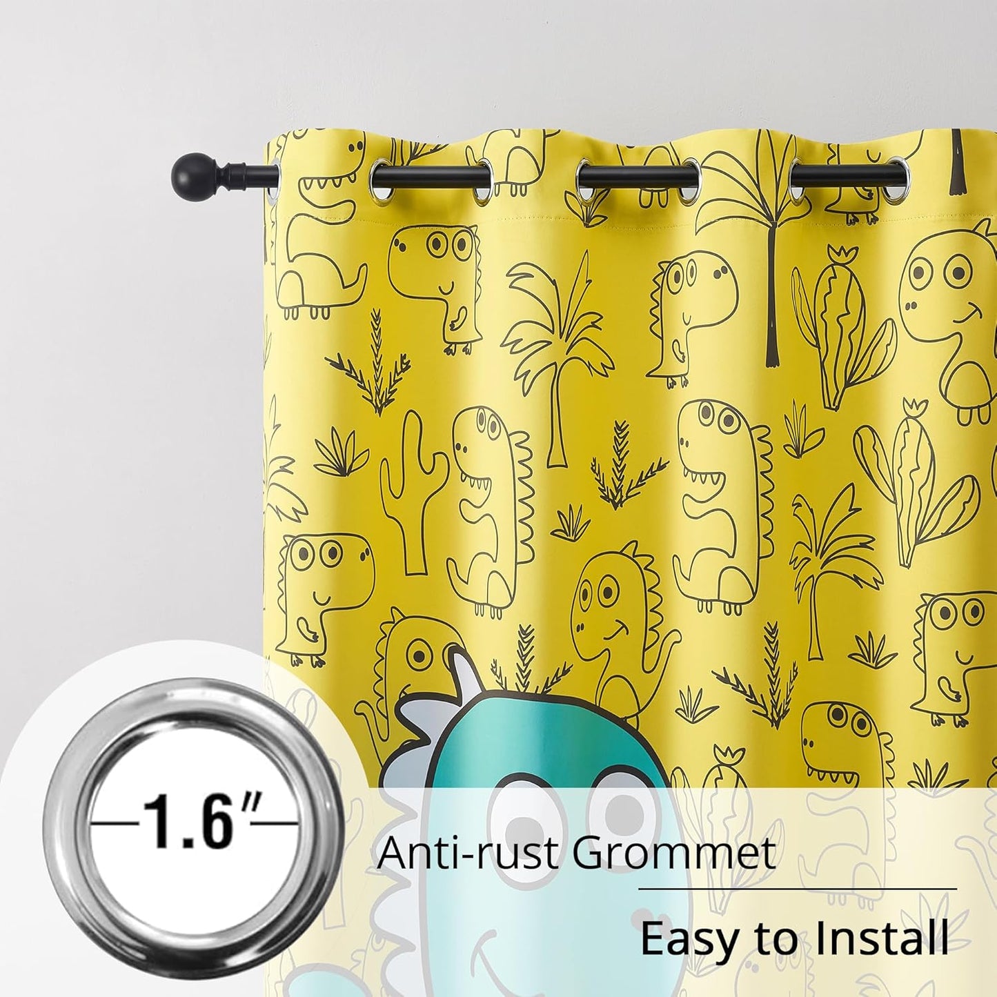 Dinosaur Blackout Curtains for Kids Room - 2 Panels, Each W52×L84, 100% Blackout, Thermal Insulated, Noise Reducing, Perfect for Kids Room and Nersury