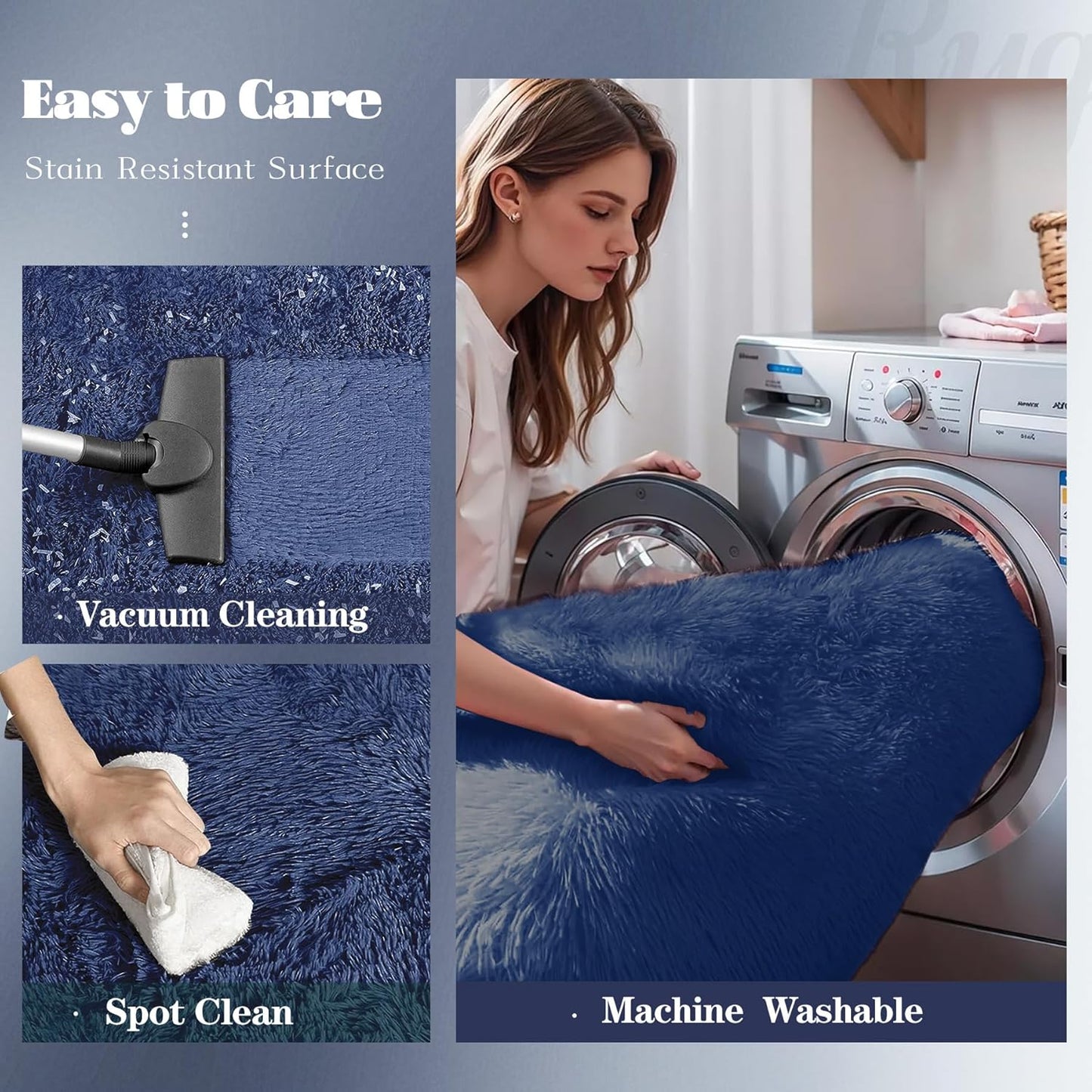 4FT Round Rug for Bedroom: Fluffy Shag Soft Washable Rugs Circle Small Fuzzy Plush Indoor Carpet for Living Room Nursery Playroom Dorm Kids Girls Boys Room (Navy Blue, 4'x4')