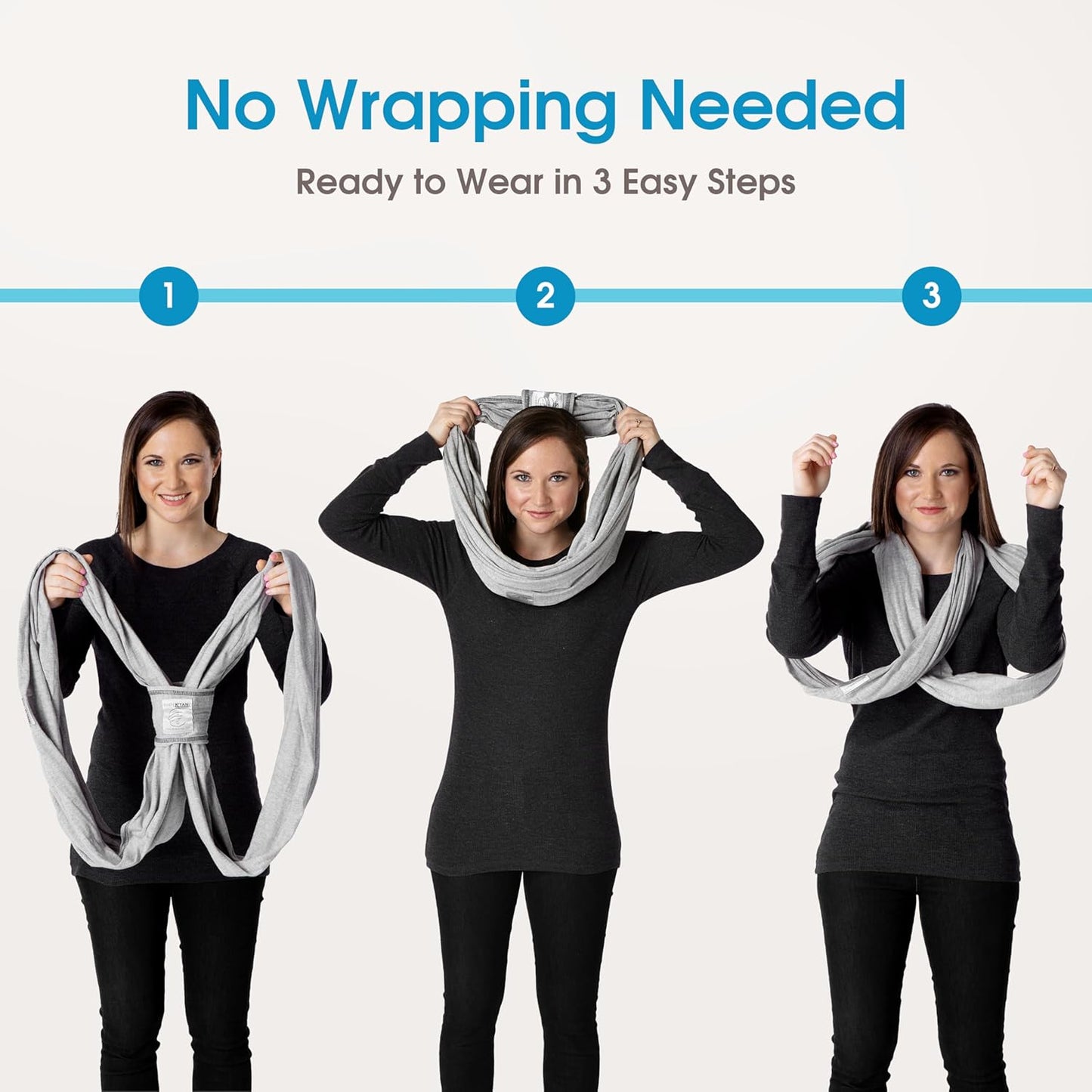 Baby K'tan Baby Wrap Carrier - Pre Wrapped and Simple as 1-2-3, Pillowy Soft, Slip On - Not Like Any Newborn Sling, No Rings, No Tying, No Buckles - Original Sweetheart Grey (Large)
