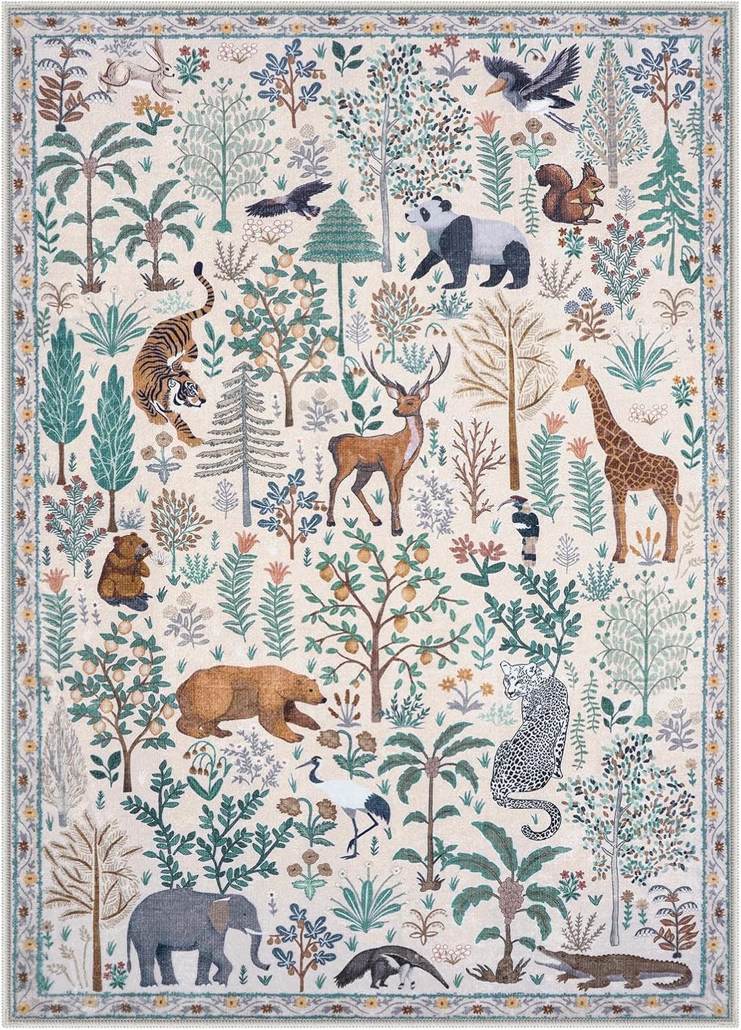 OJIA Jungle Living Room Rug 9x12 Washable Rugs for Bedroom, Ultra-Thin Modern Beige Non-Shedding Large Area Rug Playroom Rug Non-Slip Stain Resistant Accent Carpet for Kids Room Dining