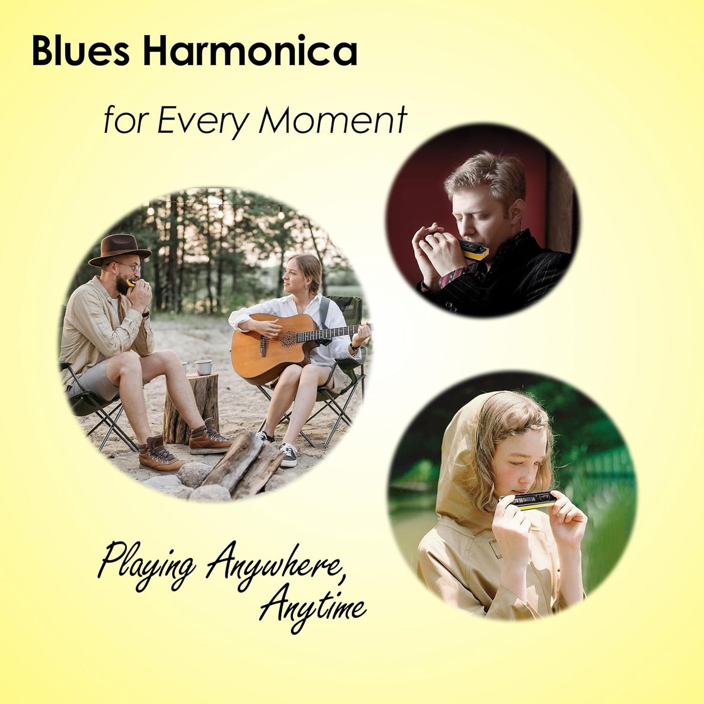 Diatonic Harmonica of F sharp Key,Blues Mouth Organ 10 Hole 20 Tones, Reed of Phosphor Bronze, ABS Combo, Easy-Clean Cover,10 Hole Blues Harp for Adult, Beginner