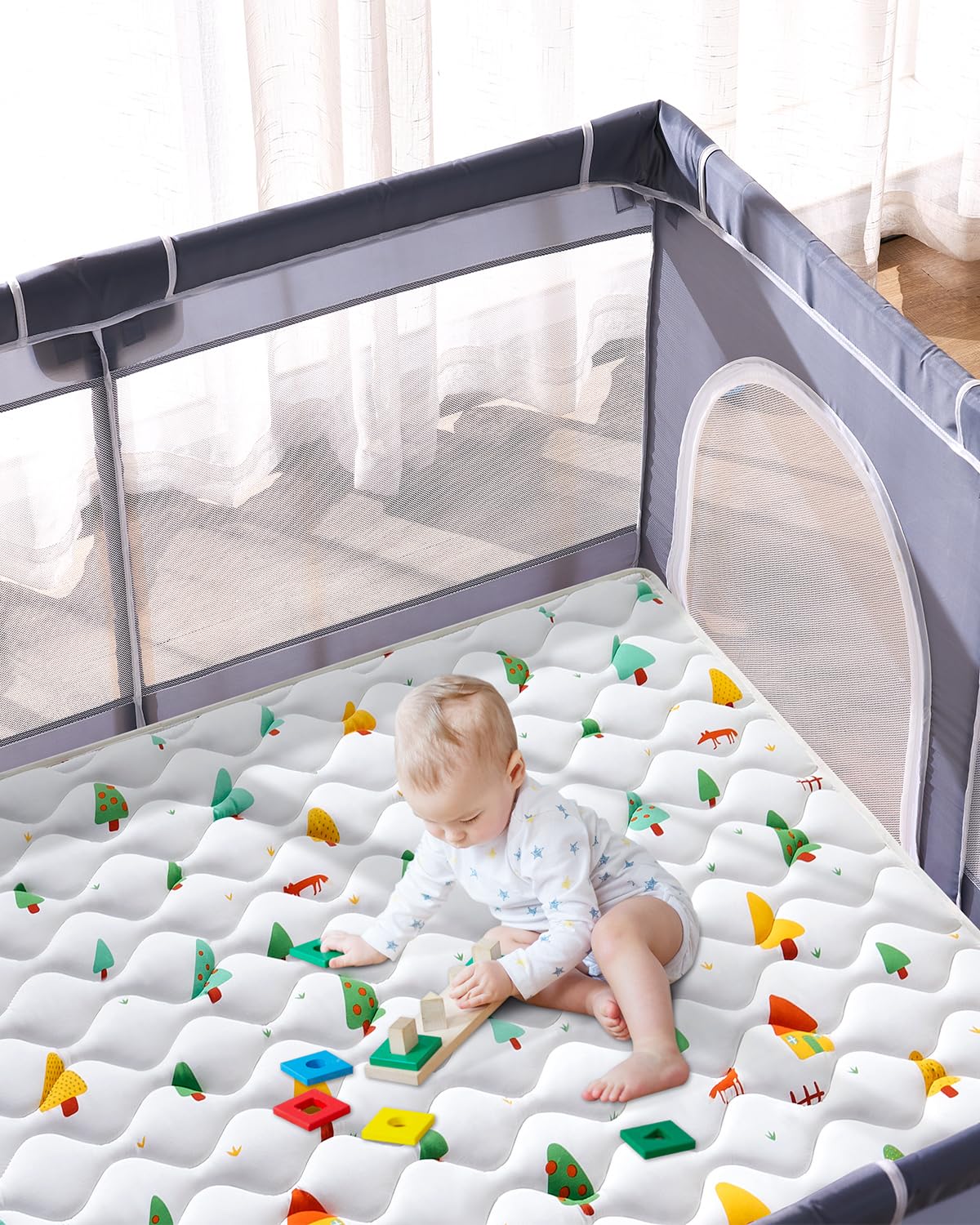 Odorless Premium Foam Baby Play Mat 36" x 36", Soft Microfiber Fabric Crawling Mat for Floor- Comfortable and Hypoallergenic, Non-Slip Cushioned Floor Playpen mat for Infants,Babies,Toddlers