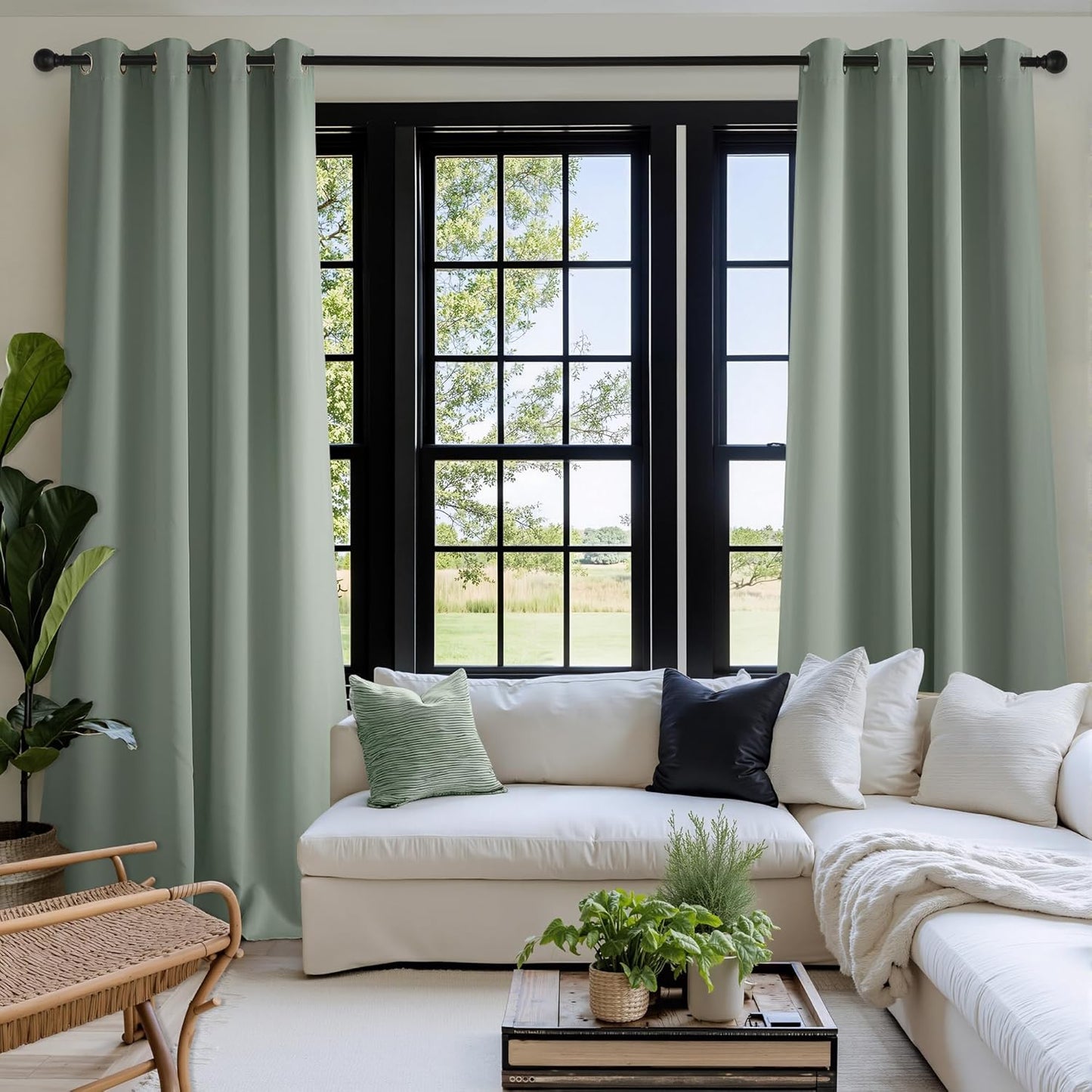 NICETOWN Sage Green Room Darkening Curtains 63 Inches Long 2 Panels for Living Room, Bedroom, Nursery Summer Thermal Insulated Blackout Drapes Grommet Noise Reducing Window Treatment, W40