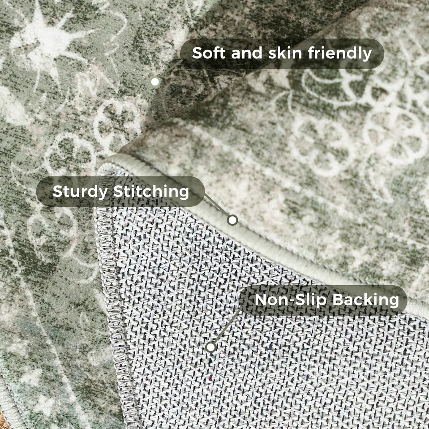 jinchan Round Rug 8ft Area Rug - Green Vintage Floor Mat Kitchen Indoor - Washable Circle 8' Thin Floral Print Carpet Retro Farmhouse Non Slip Dining Room Living Room Bedroom Office