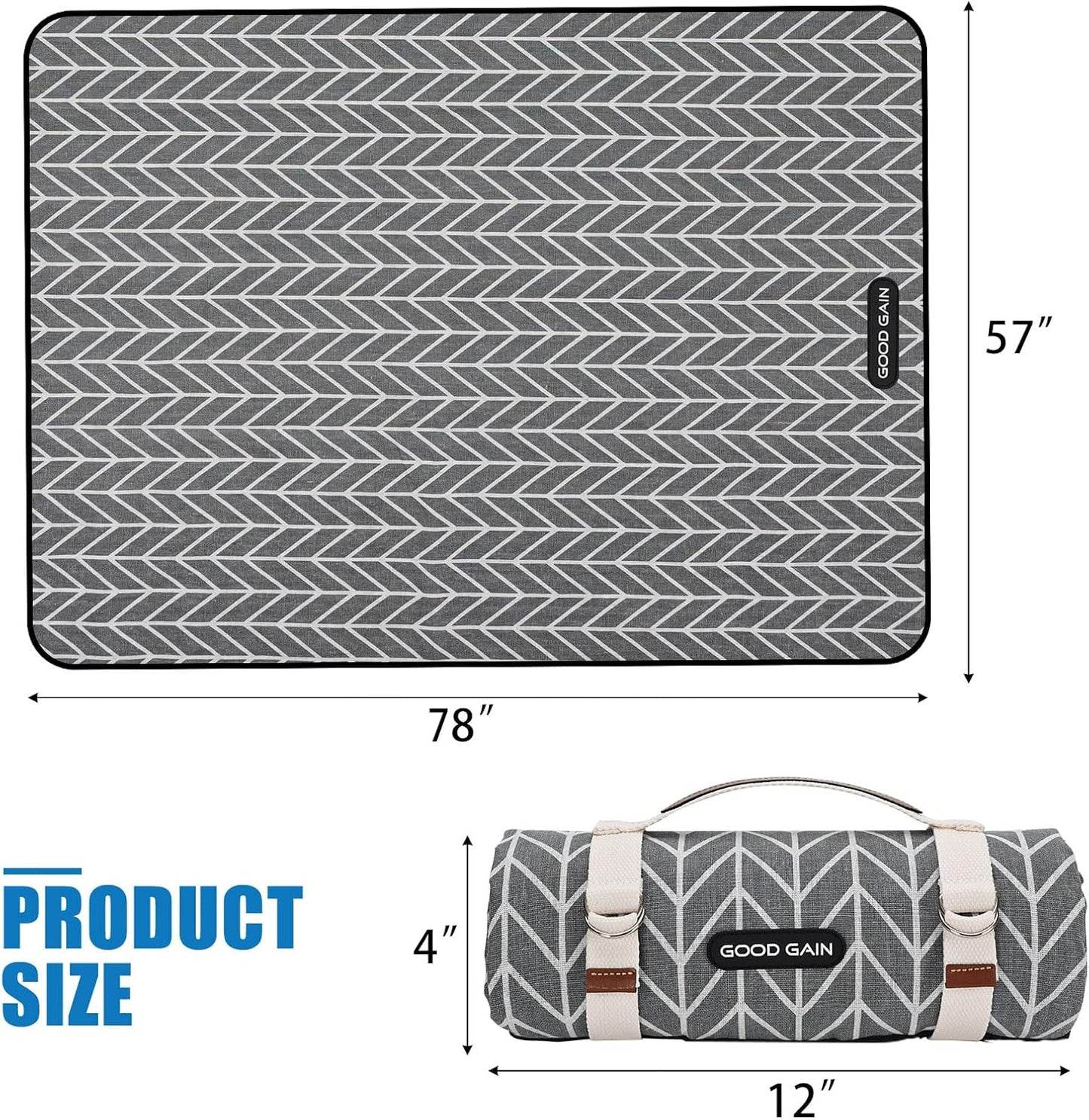 Picnic Blankets Outdoor Extra Large - Waterproof Picnic Blanket with Carry Strap | Machine Washable Picnic Mat with Sandproof Backing for Park , Grass, Camping, Hiking, Concerts (Graphite Grey)